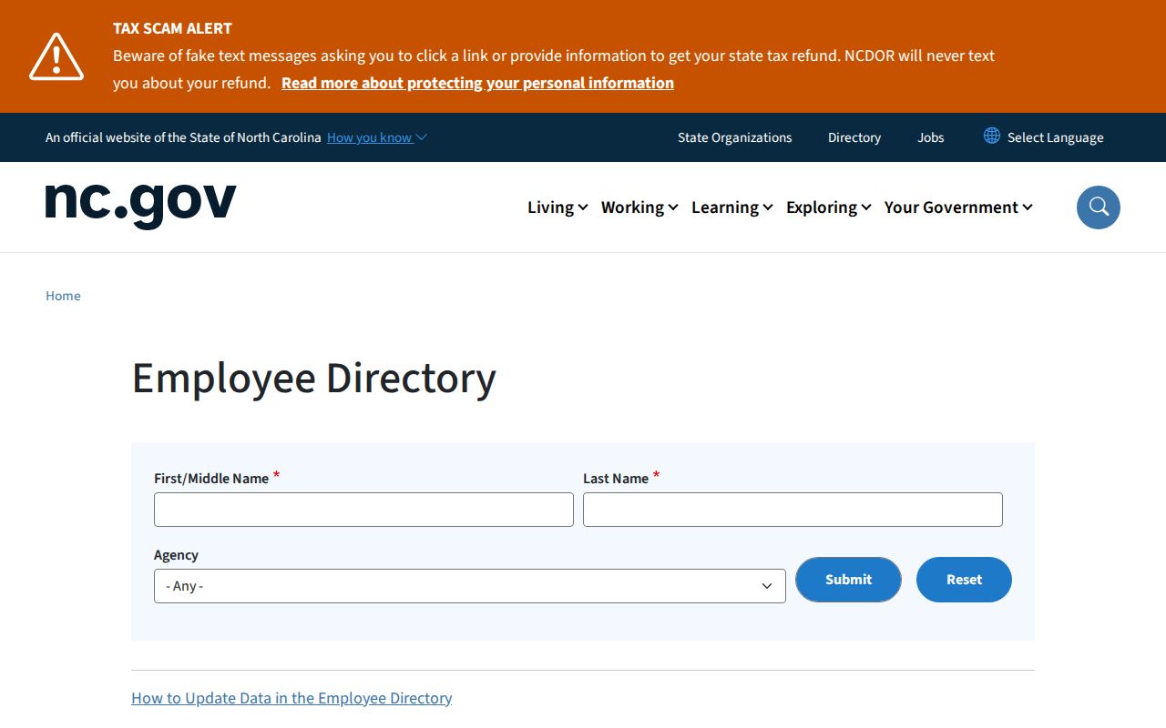 Huntersville people directories state employee name and agency search